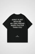 Don't Flirt With Me Oversized Shirt, back print, flat lay, black