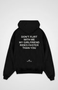 Don't Flirt With Me Oversized Hoodie, back print, flat lay, black