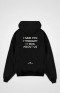 I Said Yes Oversized Hoodie, back print, flat lay, black