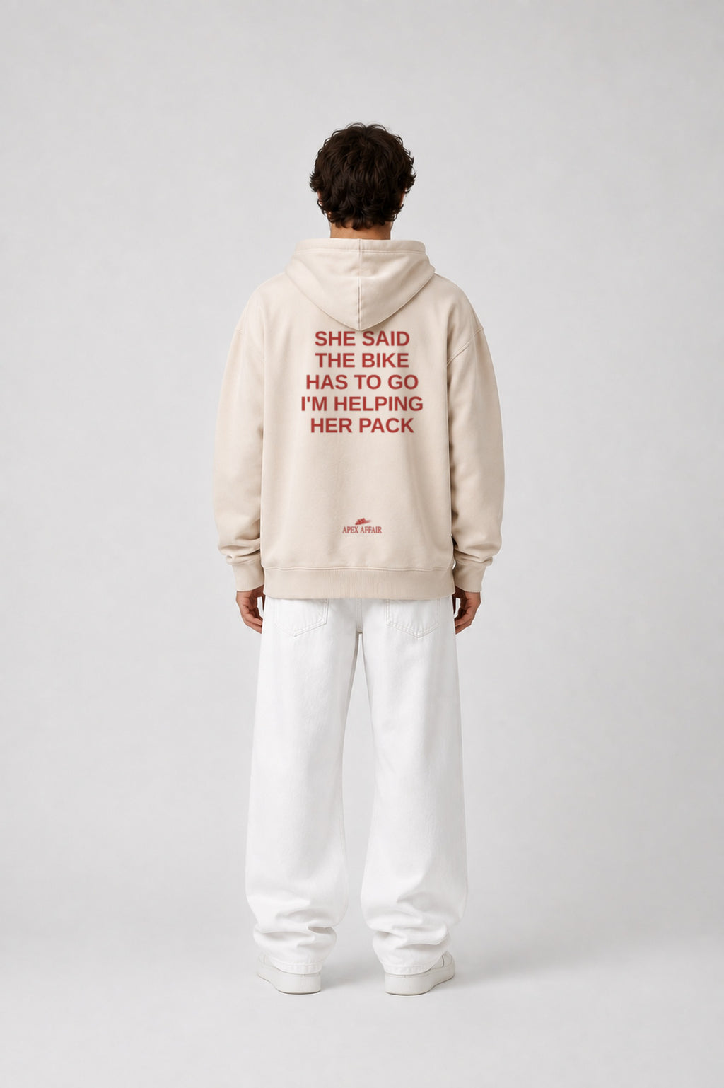 The Bike Has To Go Oversized Hoodie, back print, natural raw