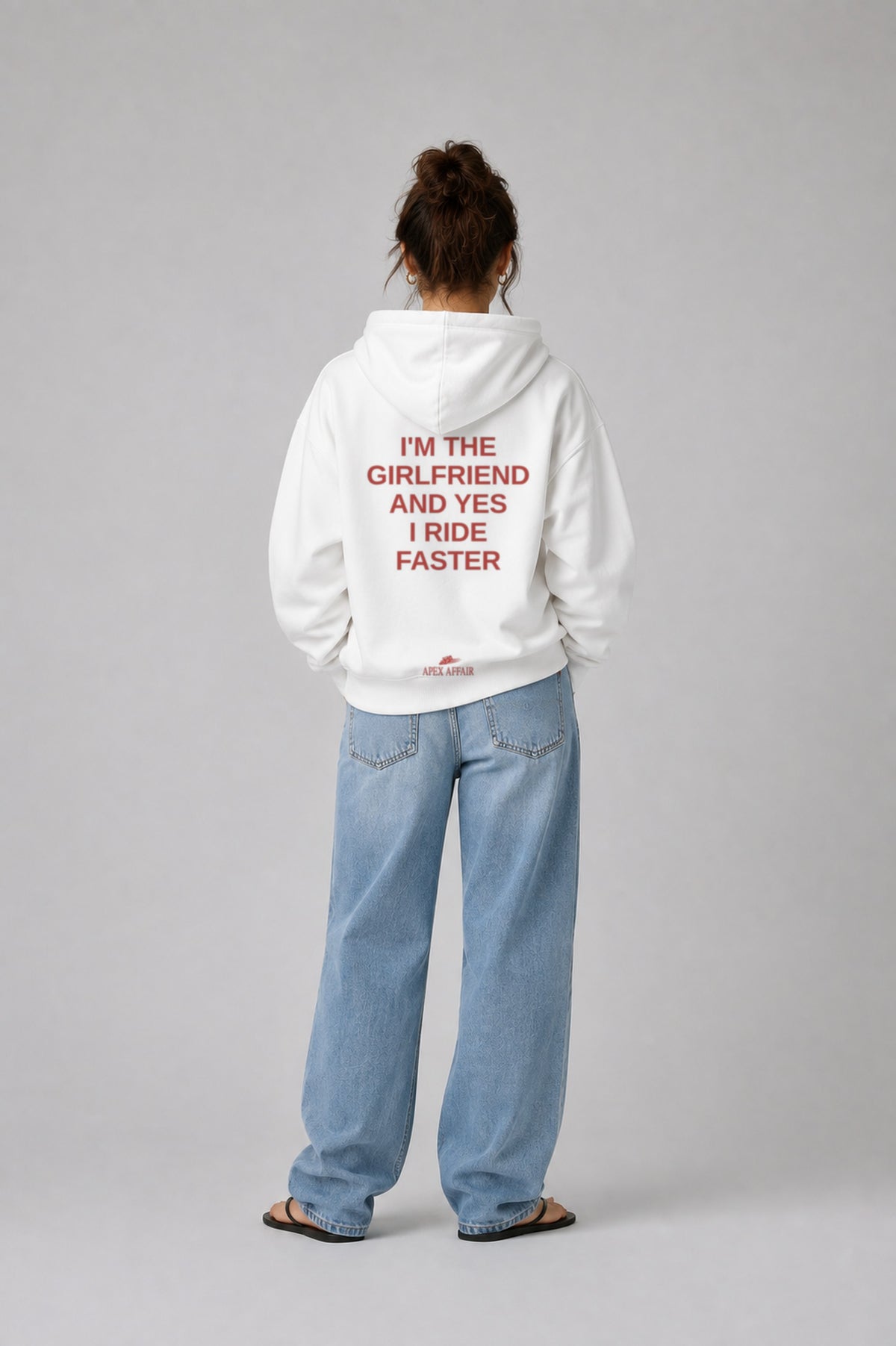 I'm The Girlfriend Oversized Hoodie, back print, white