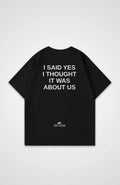 I Said Yes Oversized Shirt, back print, flat lay, black