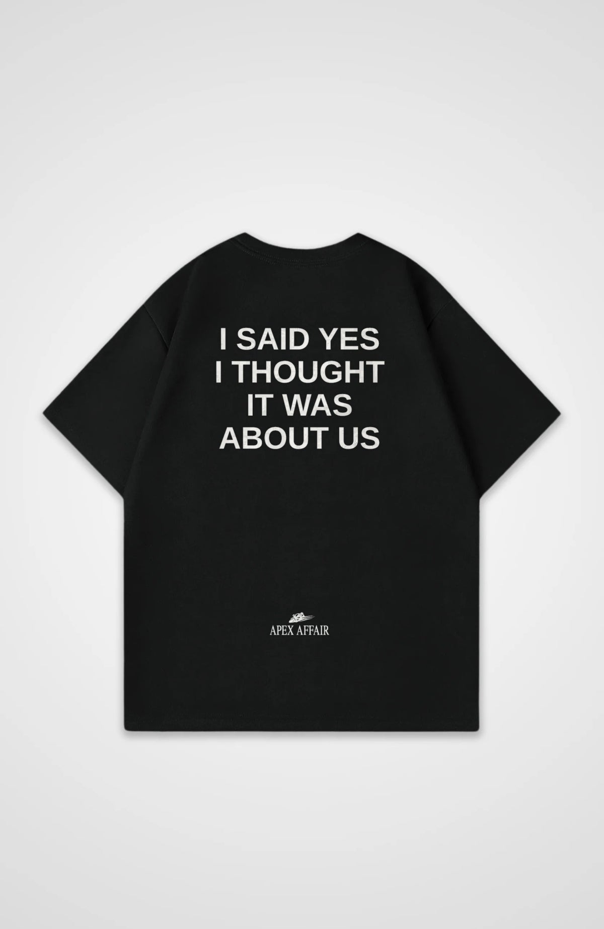 I Said Yes Oversized Shirt, back print, flat lay, black
