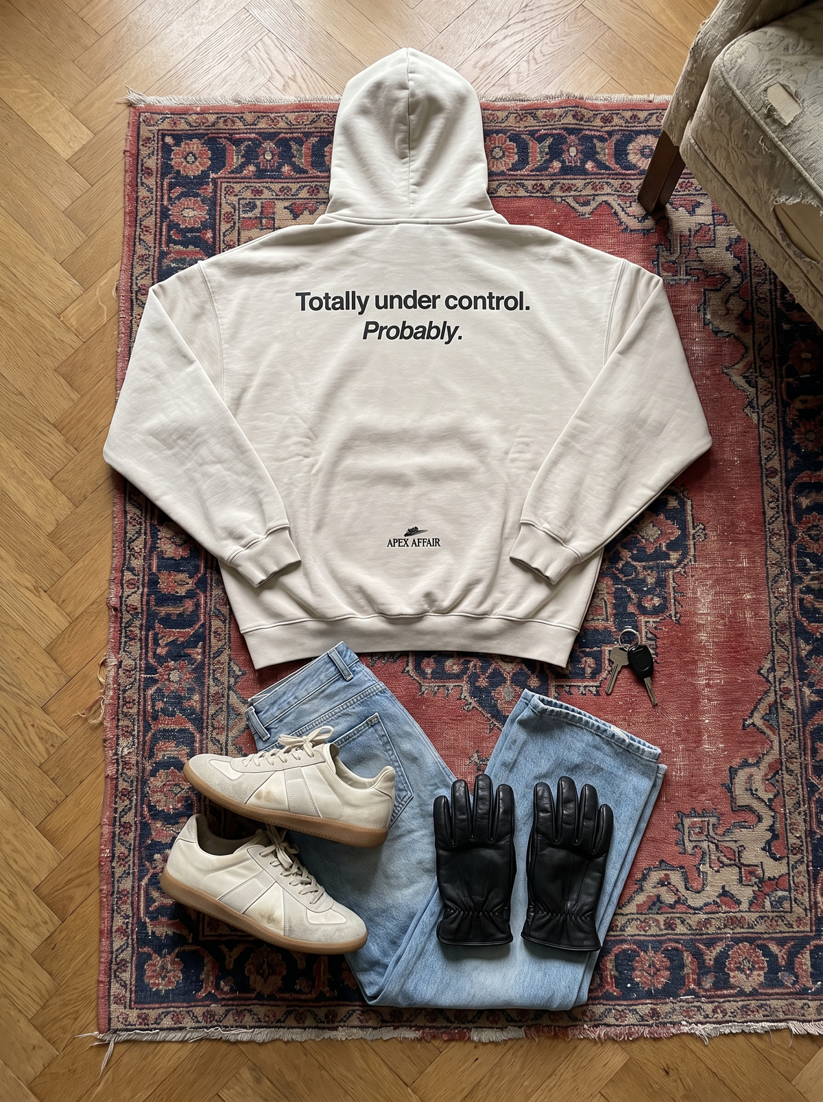 Totally Under Control Oversized Hoodie Flatlay