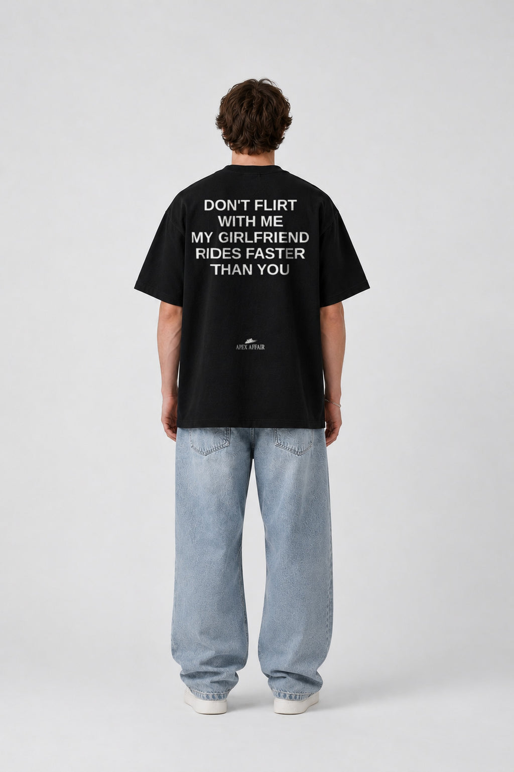 Don't Flirt With Me Oversized Shirt, back print, black