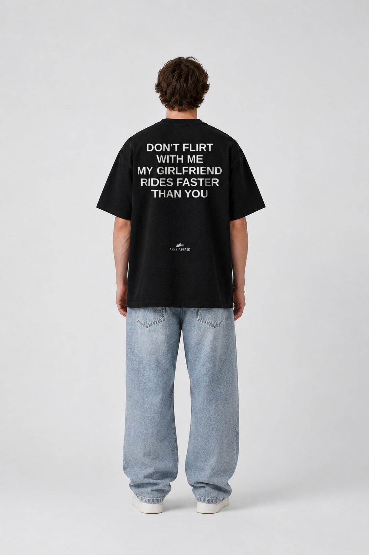 Don't Flirt With Me Oversized Shirt, back print, black